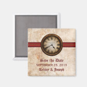 Red Antique Clock Save the Date Magnet (Vorderseite/Rückseite)