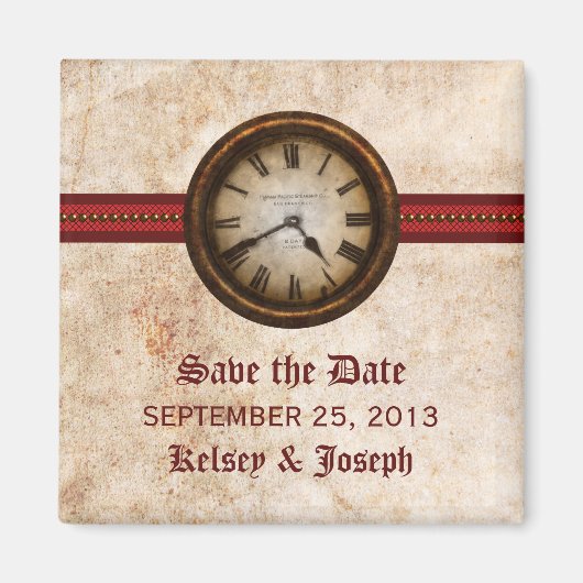 Red Antique Clock Save the Date Magnet (Vorne)