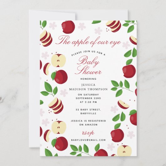 Red Apfel Apfel unserer Augenbabydusche Einladung (Vorderseite)