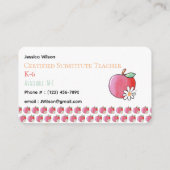 Red Apple and Daisy Pattern Teacher Business Card Visitenkarte (Rückseite)