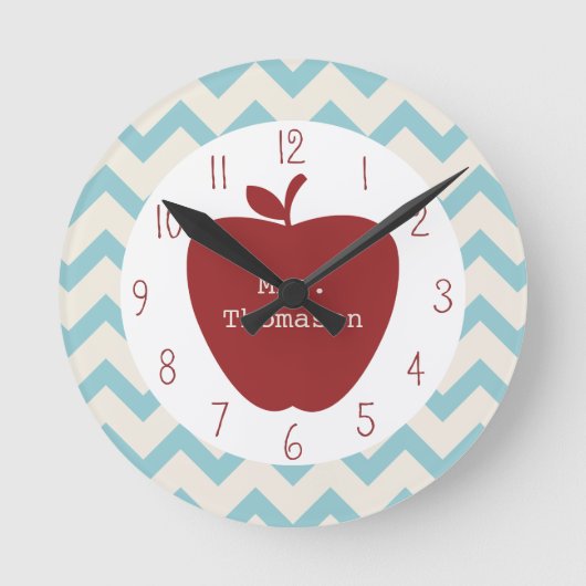Red Apple Aqua Zickzack Teacher Clock Runde Wanduhr (Vorderseite)