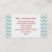 Red Apple Blue Zickzack Teacher Visitenkarte (Rückseite)