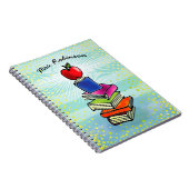 Red Apple Book Stack Teacher Name Turquoise Strip Notizblock (Rechte Seite)