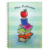 Red Apple Book Stack Teacher Name Turquoise Strip Notizblock (Vorderseite)