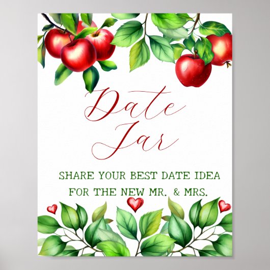 Red Apple Date Night Ideas. Date Jar Bridal Game Poster (Vorne)
