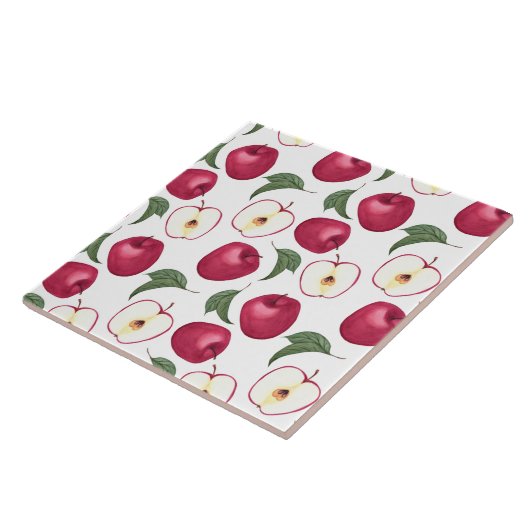 Red Apple Fruit and Apple Blätter Fliese (Seite)