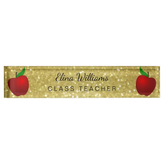 Red Apple Gold Classic Confetti Namensplakette (Vorderseite)