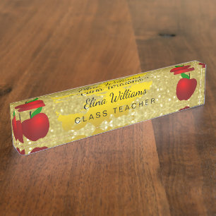 Red Apple Gold Classic Confetti Namensplakette