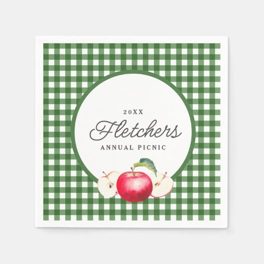 Red Apple & Green Gingham Botanical Custom Serviette (Vorderseite)