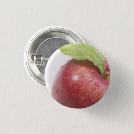 Red Apple Green Leaf Button (Vorne & Hinten)