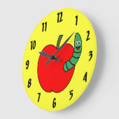 Red Apple Green Wurm Große Wanduhr (Winkel)