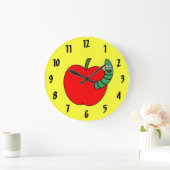 Red Apple Green Wurm Große Wanduhr (Zuhause)