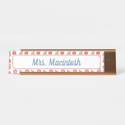 Red Apple & Heart Pattern Personalisiert Teacher Schreibtischnamensplakette (Vorderseite )
