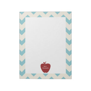 Red Apple Light Blue Zickzack Teacher Notizblock