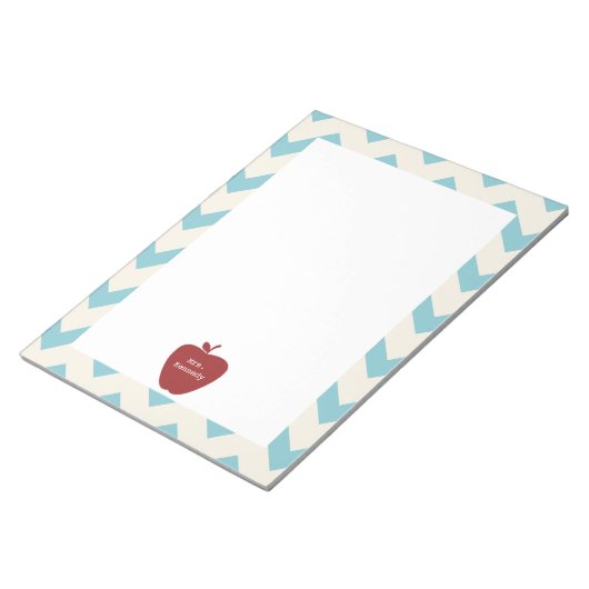 Red Apple Light Blue Zickzack Teacher Notizblock (angewinkelt)