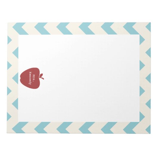 Red Apple Light Blue Zickzack Teacher Notizblock (Vorderseite)