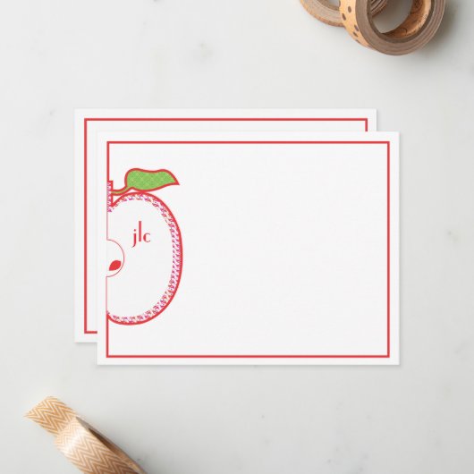 Red Apple Monogram Flat Note Card Mitteilungskarte (Vorderseite/Rückseite Beispiel)