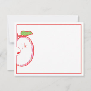 Red Apple Monogram Flat Note Card Mitteilungskarte