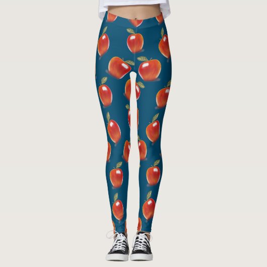 Red Apple Muster auf Denim Blue Leggings (Vorderseite)