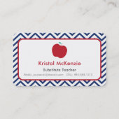 Red Apple & Navy Zickzack Teacher Business Cards Visitenkarte (Vorderseite)