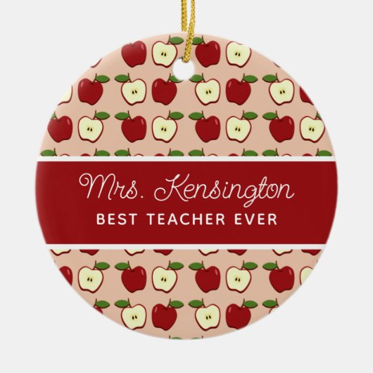 Red Apple Pattern Teacher Appreciator Foto Keramik Ornament (Vorne)