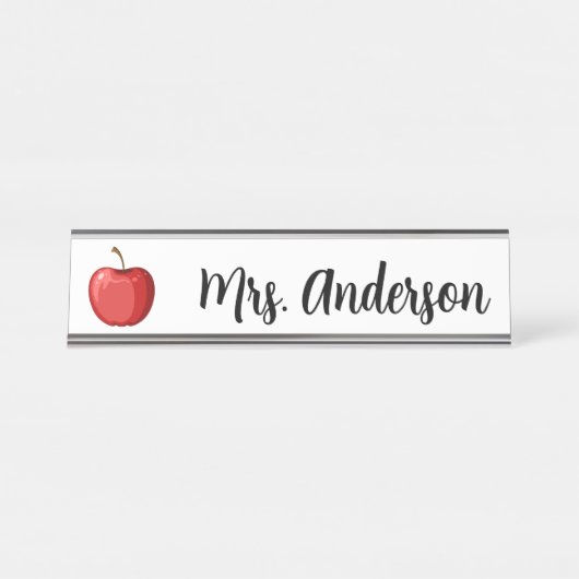 Red Apple Personalisiert Teacher Name Plate Schreibtischnamensplakette (Vorderseite )