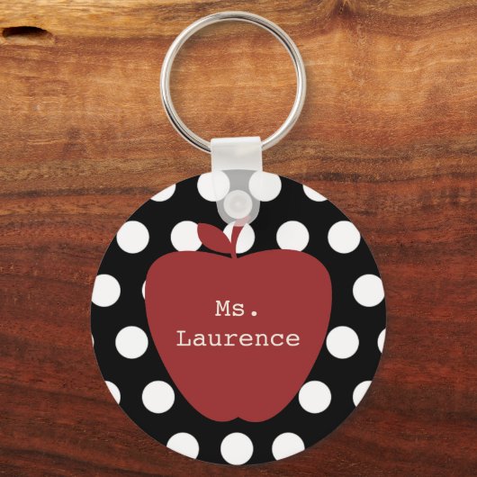 Red Apple & Polka Dot Teacher Schlüsselanhänger (Vorderseite)