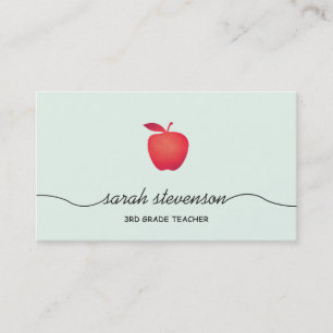 Red Apple School Teacher Simple Light Aqua Visitenkarte