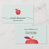 Red Apple School Teacher Simple Light Aqua Visitenkarte (Vorne/Hinten)