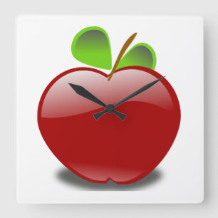 Red Apple Square Wall Clock Quadratische Wanduhr