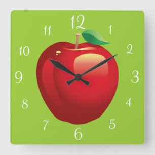 Red Apple Square Wall Clock Quadratische Wanduhr