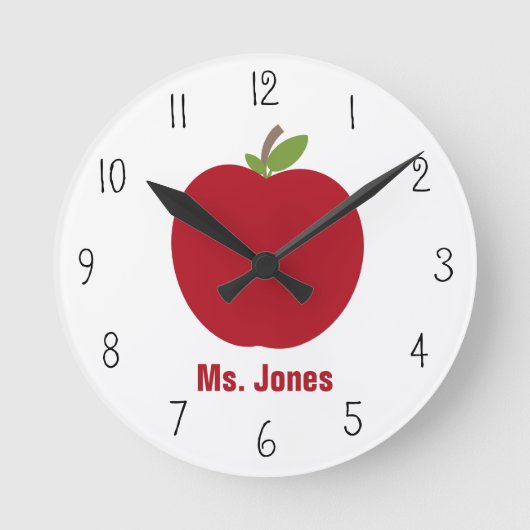 Red Apple Teacher Clock Runde Wanduhr (Vorderseite)