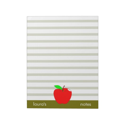 Red Apple Teacher Personalisierte grüne Linien Notizblock (Rotiert)