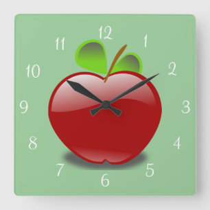 Red Apple Wall Clock Quadratische Wanduhr