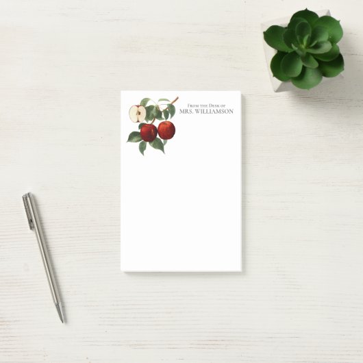 Red Apples Botanical Teacher Name 4x6 Post-it Klebezettel (Büro)
