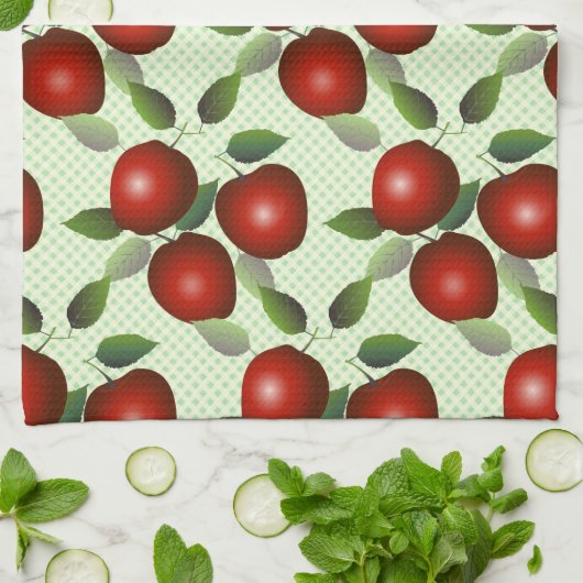 Red Apples Fruit Gingham Geschirrtuch (Gefaltet)
