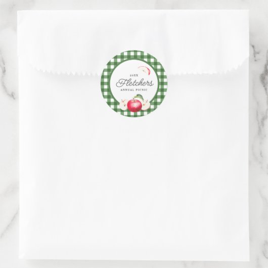Red Apples & Green Gingham Custom Runder Aufkleber (Tasche)