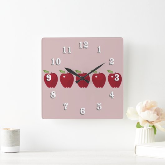 Red Apples Wall Clock Quadratische Wanduhr (Zuhause)