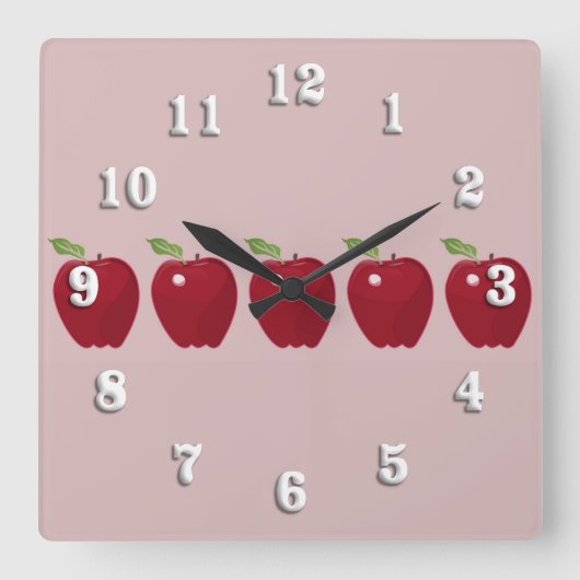 Red Apples Wall Clock Quadratische Wanduhr (Vorderseite)