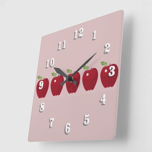 Red Apples Wall Clock Quadratische Wanduhr (Winkel)