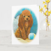 Red Apricot Poodle mit Ball Karte (Gelbe Blume)