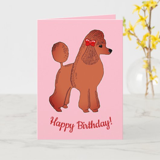 Red Apricot Poodle Pink Happy Birthday Card Karte (Gelbe Blume)