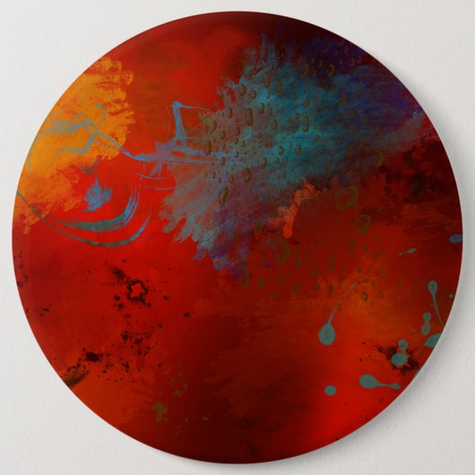 Red, Aqua & Gold Grunge Digitale Abstrakte Kunst Button (Vorderseite)
