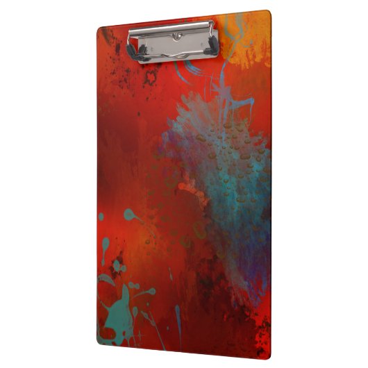 Red, Aqua & Gold Grunge Digitale Abstrakte Kunst Klemmbrett (Links)