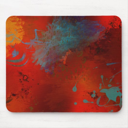 Red, Aqua & Gold Grunge Digitale Abstrakte Kunst Mousepad (Vorne)