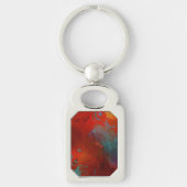 Red, Aqua & Gold Grunge Digitale Abstrakte Kunst Schlüsselanhänger (Vorderseite)