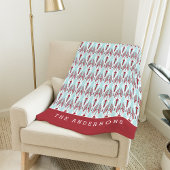 Red & Aqua Holiday Ikat Muster | PERSONALISIERT Fleecedecke
