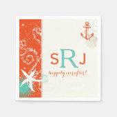 Red Aqua Ivory Nautical Beach Wedding Serviette (Vorderseite)