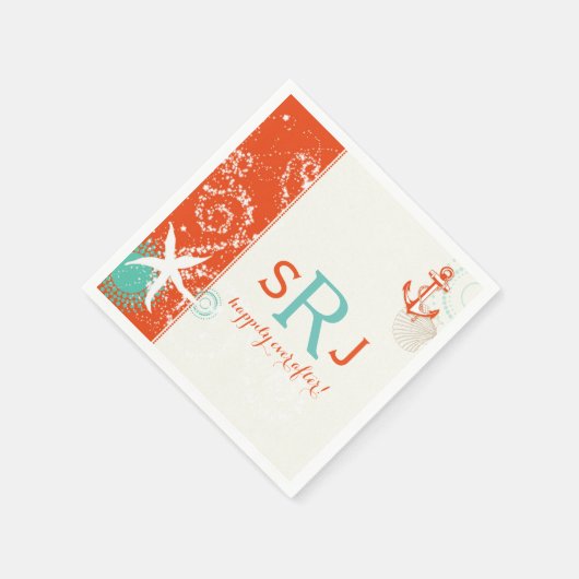 Red Aqua Ivory Nautical Beach Wedding Serviette (Ecke)