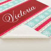 Red Aqua Snowflakes Weihnachtsmuster Individuelle Sherpadecke (3/4)